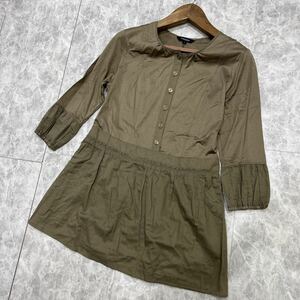 XX ■ 日本製 '高級感溢れる' BURBERRY LONDON バーバリー 長袖 チュニック ワンピース size4 レディース 婦人服 トップス 古着 khaki