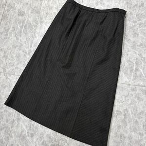 X ＊ 美品 日本製 '高級婦人服' 大きいサイズ LEILIAN レリアン 伊製 ANGELICO社製 WOOL ストライプ柄 ロング スカート 17+ レディース