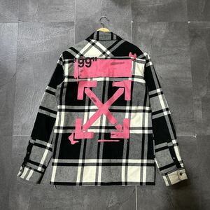 1円 ~ ■ イタリア製 '人気デザイン' Off-White オフホワイト STENCIL FLANNEL SHIRT フランネル チェック ネルシャツ M OMGA060R19C08015