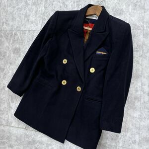 H ＊ '高級感溢れる' Piermont ピアモント 裏地 チェーン 馬 馬具 総柄 WOOL & CASHMERE ダブル テーラードジャケット 42 レディース 金釦