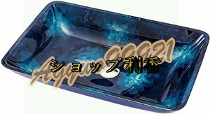 洗面ボール 陶器 おしゃれ長方形のカウンタートップ盆地、青い空と白の雲の手描きのクラフトの浴室の洗面台、単一の盆地