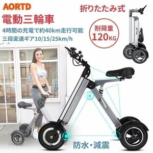 電動自転車 電動三輪車 通勤 通学 プレゼント 折りたたみ 3段変速10/15/25km/h 40KM 走行可能 軽量 防水防震 電動アシスト