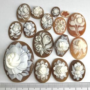 (シェルカメオ16点おまとめ22.8g)a 114ct 裸石 ジュエリー jewelry shell cameo 貴婦人 ブローチ 彫刻 作家物 i