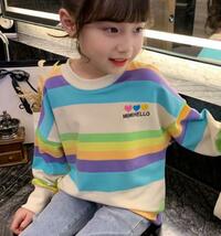 キッズ ガールズ 虹 ボーダー柄 ｔシャツ 長袖Tシャツ 子供服 100サイズ_画像1