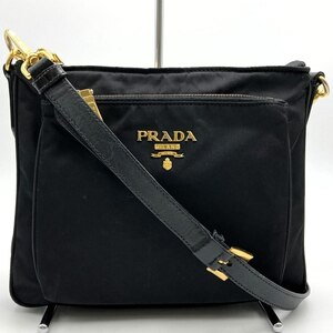 プラダ ショルダーバッグ ポシェット 斜め掛け ブラック ゴールド金具 ナイロン レディース PRADA