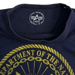 ALPHA INDUSTRIES アルファ インダストリーズ NAVAL プリント 半袖 ロゴ コットン Tシャツ S/S トップス ミリタリー 古着 L ネイビー 紺の画像3