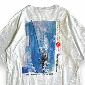 90s HELLY HANSEN ヘリーハンセン AMERICA'S CUP 1995 半袖 バック プリント コットン Tシャツ SANDIEGO トップス VINTAGE 古着 L アッシュの画像2