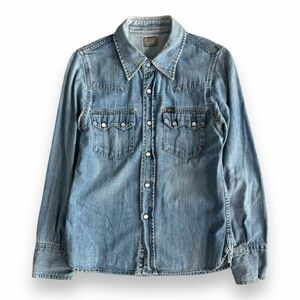 Lee リー 長袖 デニム ウエスタン シャツ USED加工 L/S トップス カットソー カジュアル レディース 古着 S ライト ブルー