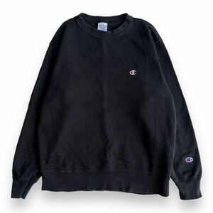 Champion チャンピオン c3-q001 刺繍 ロゴ コットン スウェット クルーネック トレーナー 裏パイル トップス 古着 カジュアル M ブラック