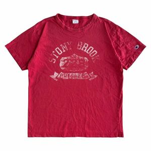 00s Champion チャンピオン 半袖 カレッジ ロゴ プリント コットンTシャツ S/S 丸首 トップス カットソー アメカジ 古着 L レッド系