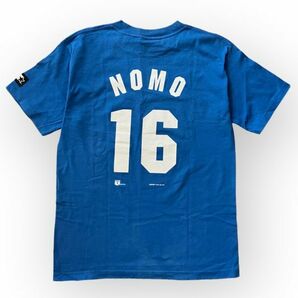 95年 アメリカ製 STARTER スターター MLB Dodgers ドジャース NOMO 野茂 16番 半袖 プリント Tシャツ 丸首 背番号 M ブルー 青の画像2