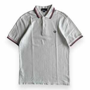 FRED PERRY フレッドペリー 刺繍 ロゴ 半袖 コットン 鹿の子 ポロシャツ S/S リブライン ピケ トップス カットソー 古着 S ホワイト 白