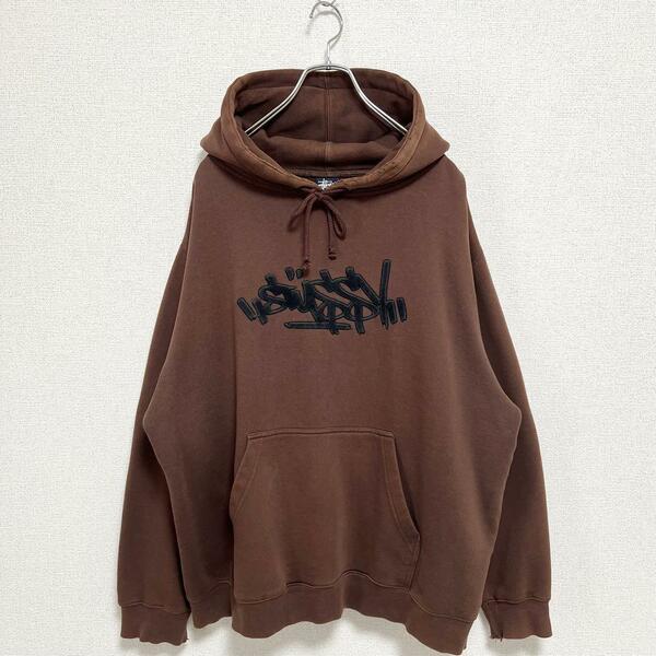 90’s Stussy 紺タグ フロントロゴ プルオーバーパーカー フーディ ステューシー