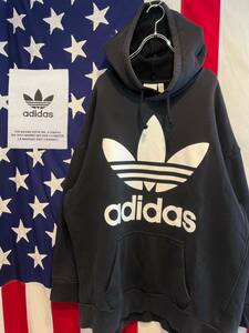 ★adidas★アディダス★トレフォイルオーバーサイズフーディー★スウェット★パーカー★ビックロゴ★ブラック★黒★XO★XXLサイズ★CW1246