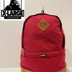 ★韓国製★XLARGE★エクストララージ★ナイロン×牛革★バックパック★リュックサック★デイパック★レッド×ブラウン★赤×茶色★0124028の画像1