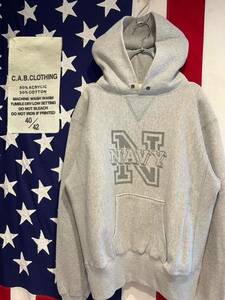 ★C.A.B.CLOTHING★キャブクロージング★NAVY★リバースウィーブタイプ★Vガゼット★スウェットパーカー★グレー★XLサイズ相当★