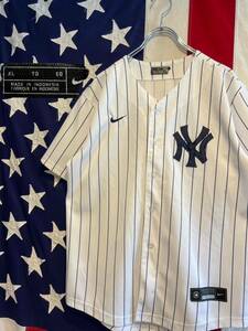 ★NIKE★New York Yankees★ナイキ★ニューヨーク・ヤンキース★ベースボールシャツ★ゲームシャツ★半袖★ストライプ★白×紺★XLサイズ★