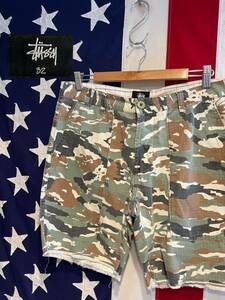 ★STUSSY★ステューシー★コットンリップストップ★迷彩柄★カモフラージュ柄★総柄★ボタンフライ★ショートパンツ★ショーツ★W32★