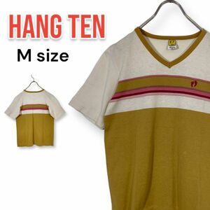 ハンテン HANG TEN Mサイズ ボーダー ビンテージ Vネック 半袖Tシャツ ブラウン ヴィンテージ シングルステッチ