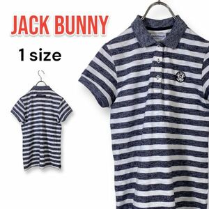 【美品】JACK BUNNY ジャックバニー 半袖ポロシャツ グレー ボーダー サイズ１ ゴルフウェア レディース パーリゲイツ
