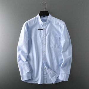 XL シーブルー シャツ メンズ メンズシャツ メンズ 長袖シャツ シャツ バンドカラーシャツ スタンドカラーシャツ メンズ 水色