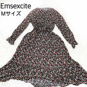 Emsexcite エムズエキサイト ロングワンピース 黒地 小花柄　総柄　リバティ風