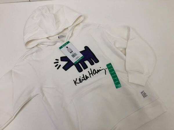 ⑭KeithHaring キース ヘリング 裏起毛 パーカー 長袖 ホワイト 14/16（160㎝）キッズ