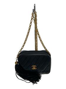 CHANEL◆タッセル/チェーンショルダーバッグ/ショルダーバッグ/レザー/BLK/カドスレ有/キズ有