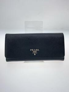 PRADA◆長財布/レザー/BLK/無地/メンズ