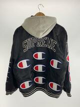 Supreme◆18AW/champion hooded satin varsity jacket/L/ポリエステル/BLK_画像2