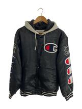 Supreme◆18AW/champion hooded satin varsity jacket/L/ポリエステル/BLK_画像1