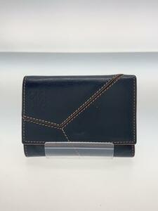 LOEWE◆3つ折り財布/レザー/BLK/メンズ/パズルステッチ/パイピングひび割れ