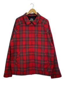 STUSSY◆ジップアップジャケット/ブルゾン/XL/コットン/RED/チェック