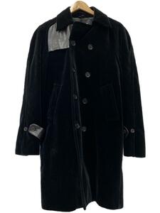 CoSTUME NATIONAL HOMME◆コート/レザーパッチ/切替/-/ポリエステル/BLK/ブラック/ベロア/無地/ダブル//