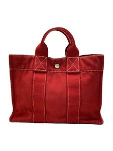 HERMES◆ドーヴィルPM/トートバッグ/コットン/RED