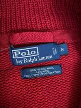 POLO RALPH LAUREN◆90～00s/ショールカラーレタードカーディガン/S/ウール/RED/_画像3