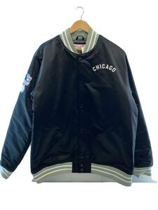 mitchell&ness◆22AW/Heavyweight Satin Jacket/スタジャン/XXL/ポリエステル/ブラック/無地