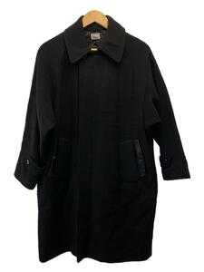 DELUXE(Deluxe Clothing)◆17AW/チンスト付/比翼/レザー切替/ステンカラーコート/M/ウール/BLK/ヘリンボーン/D5217