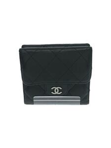 CHANEL◆2つ折り財布/レザー/ブラック/無地/レディース//