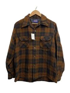 PENDLETON◆70s/USA/オープンカラー/ボックス/長袖シャツ/L/ウール/BRW/チェック//