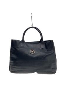 LONGCHAMP◆ハンドバッグ/レザー/BLK/無地//