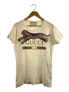 GUCCI◆レオパード ロゴプリント/Tシャツ/XS/コットン/WHT/493117 X9X99/内タグホツレ