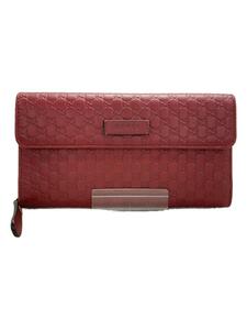 GUCCI◆長財布/-/RED/レディース/449364/マイクログッチシマ/型押し/ラウンドファスナー