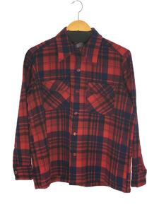 PENDLETON◆70s/開襟シャツ/長袖シャツ/M/ウール/レッド/チェック/ペンドルトン//