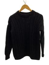 GUERNSEY WOOLLENS◆クルーネック ケーブルニット セーター(厚手)/36/ウール/BLK_画像1