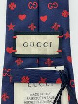 GUCCI◆ハート/蜂/クローバー/星/GG柄/タグ付/ネクタイ/シルク/ネイビー/レッド/総柄/メンズ_画像3