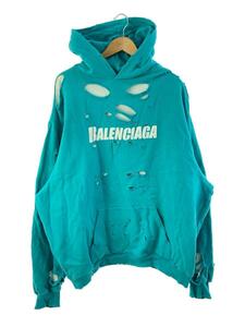 BALENCIAGA◆21SS/Caps Destroyed Hoodie/S/コットン/ブルー/659403