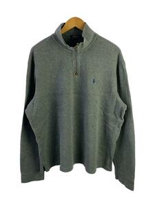 POLO RALPH LAUREN◆エンブロイダリーロゴハーフジップニット/XL/コットン/GRY/無地