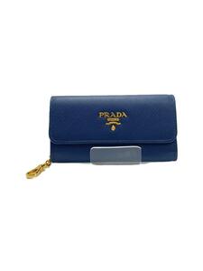 PRADA◆プラダ/1PP027/wホックチェーンキーケース/キーケース/ネイビー/レザー