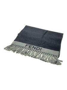 FENDI◆リバーシブル/ロゴ/マフラー/ウール/GRY/メンズ//